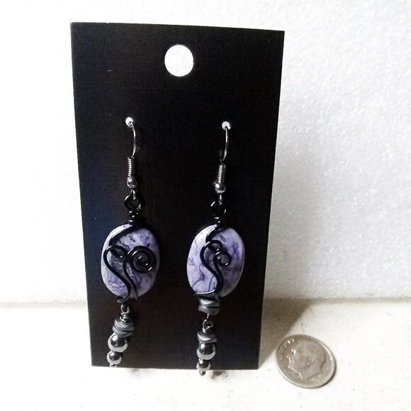 Smokey Gray + Lavender! Asymmetrical + Wire Wrapped! Crazy Lace Agate + Hematite - Picture 4 of 6